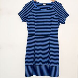 Pixley‎ Ashtyn Dress Size Medium Blue Black Stripe Knit Hidden Zipper Stretch